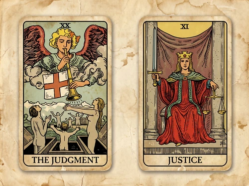 Combinación de cartas del Tarot: «El Juicio» y «La Justicia»