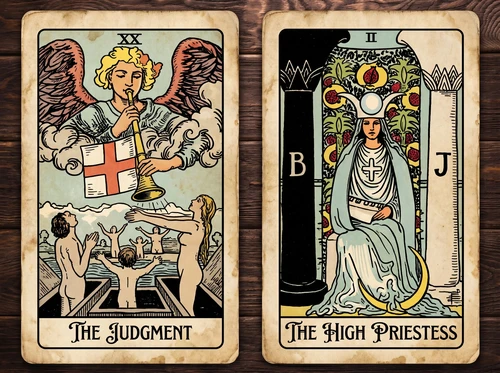 La combinación de las cartas del Tarot «El Juicio» y «La Gran Sacerdotisa»