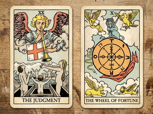 La combinación de las cartas del Tarot «El Juicio» y «La Rueda de la Fortuna»