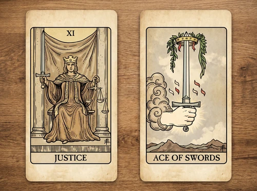 Combinaison des cartes de tarot « La Justice » et « L'As d'Épées »