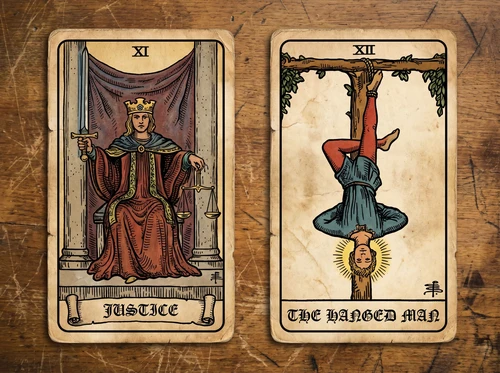 La combinaison des cartes de tarot « La Justice » et « Le Pendu »