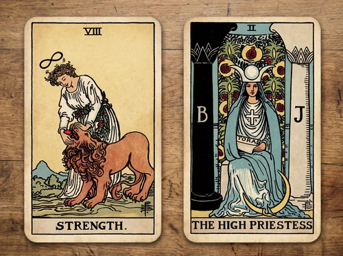 Strength and The High Priestess Tarot card combination