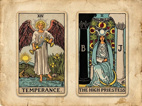 La combinación de las cartas del Tarot «La Templanza» y «La Gran Sacerdotisa»