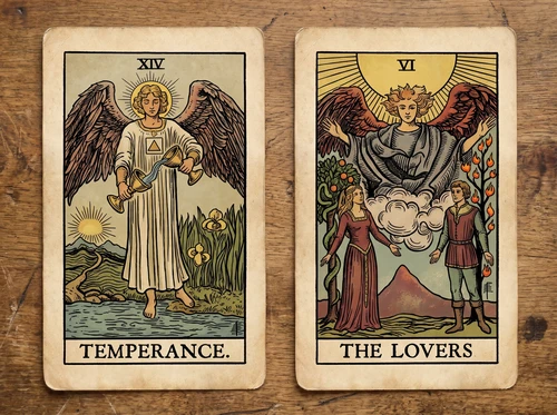 La combinación de las cartas del Tarot «La Templanza» y «Los Enamorados»