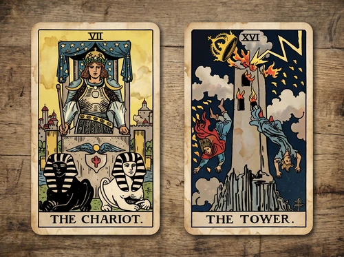 La combinación de las cartas del Tarot «El Carro» y «La Torre»