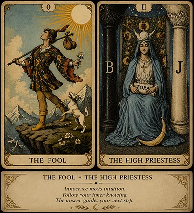 The Fool and The High Priestess Tarot cards
