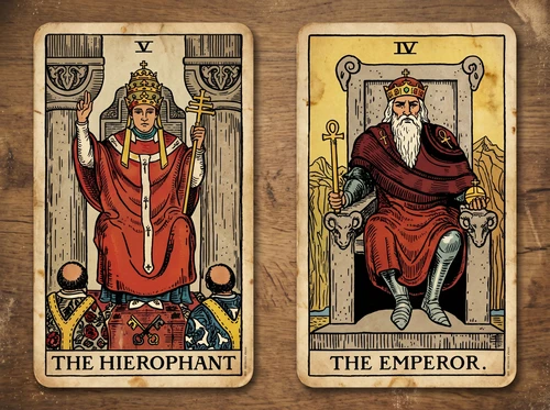 Die Kombination der Tarotkarten „Der Hierophant“ und „Der Kaiser“