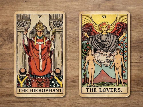 Die Tarotkartenkombination „Der Hierophant“ und „Die Liebenden“