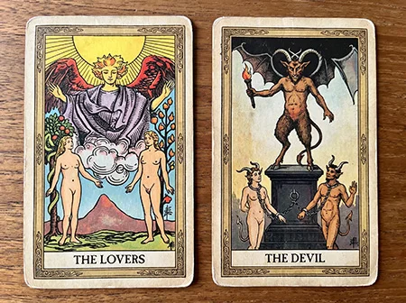 The Lovers and The Devil Tarot cards