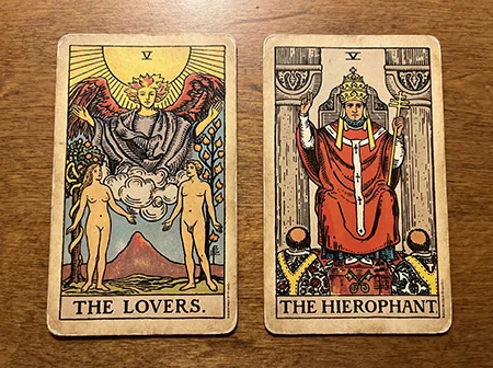 The Lovers and The Hierophant Tarot cards