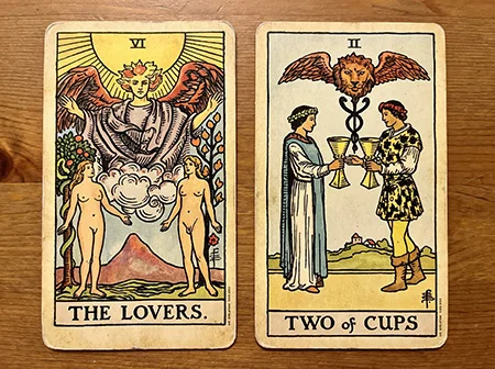 The Lovers and The Two of Cups cards