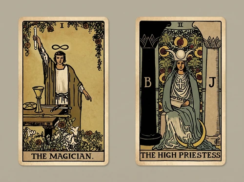 Die Tarotkartenkombination „Der Magier“ und „Die Hohepriesterin“