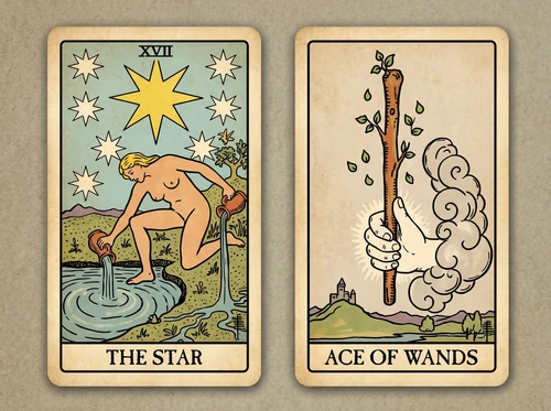 La combinación de cartas del Tarot «La Estrella» y «El As de Bastos»