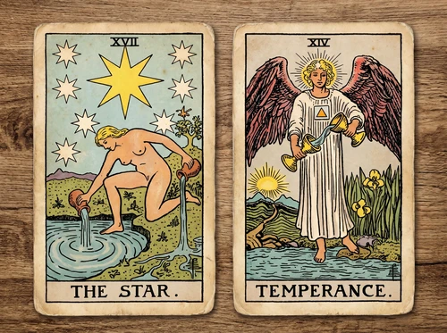 La combinación de cartas del Tarot «La Estrella» y «La Templanza»