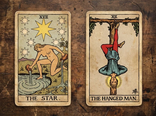 La combinación de las cartas del Tarot «La Estrella» y «El Colgado»