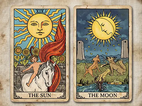 Las cartas del Tarot «El Sol» y «La Luna»
