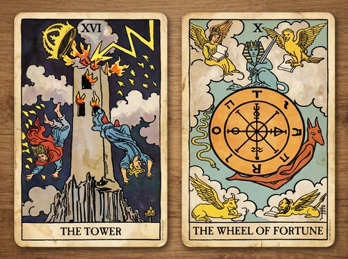 Die Kombination der Tarotkarten „Der Turm“ und „Das Glücksrad“