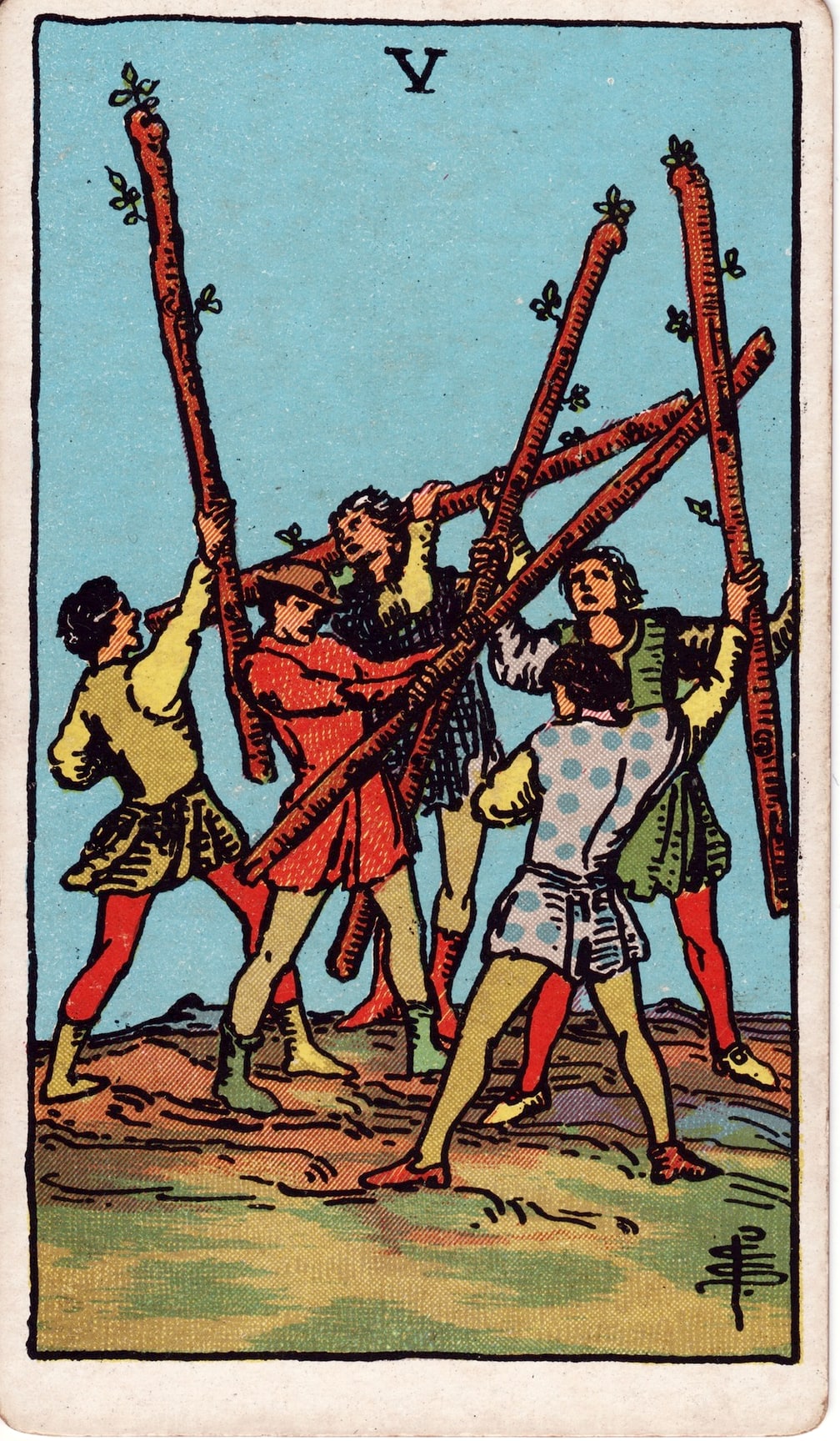 Five of Wands Tarot Card Meaning: Conflict, Competition, and Challenges