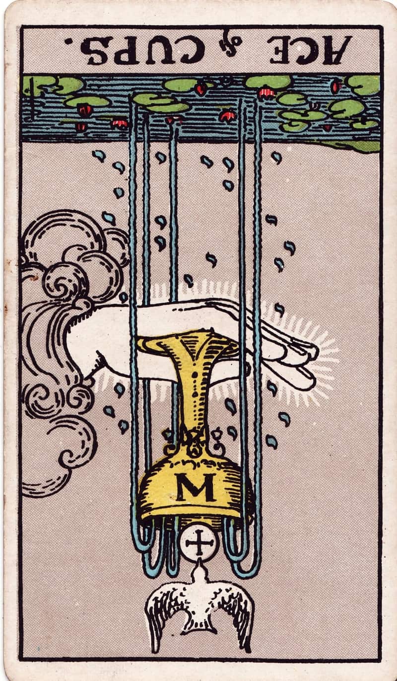 Ace of Cups reversed tarot card
