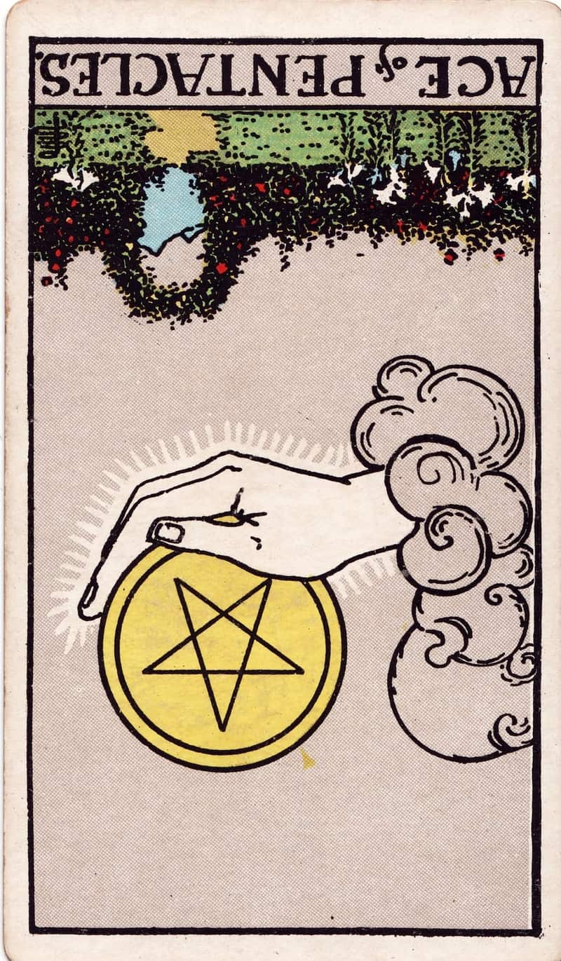Ace of Pentacles reversed tarot card