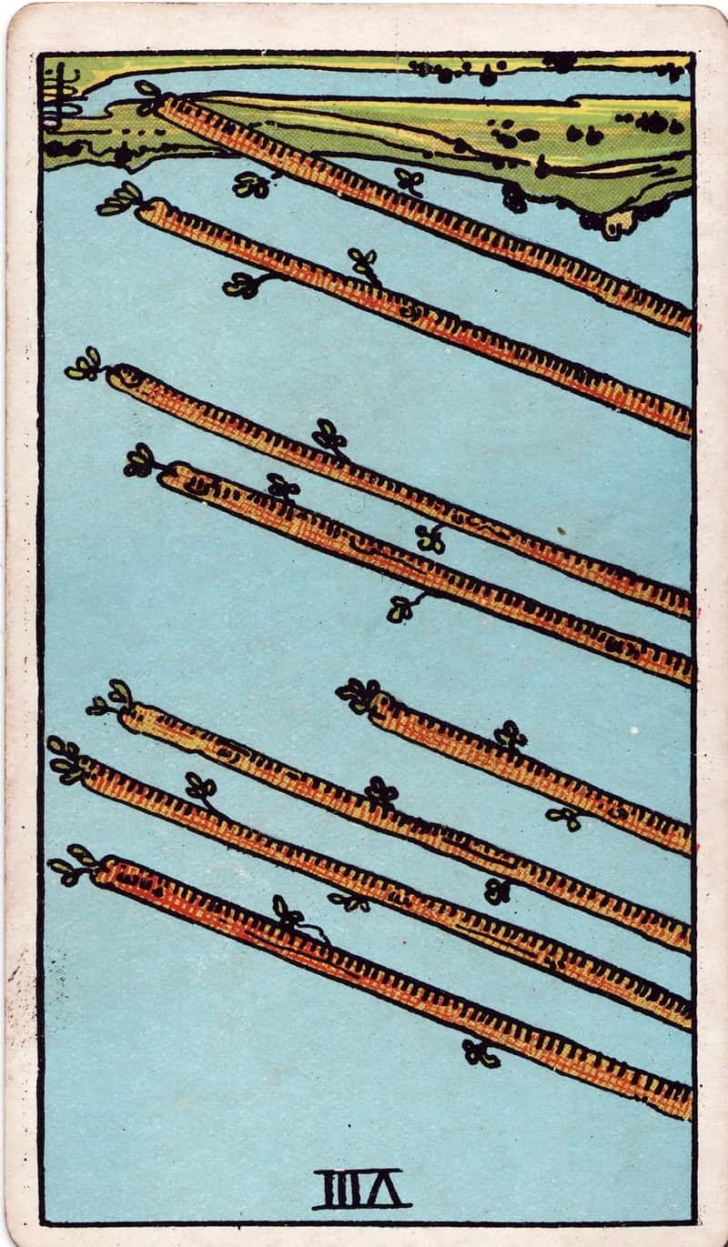 Eight of Wands reversed tarot card