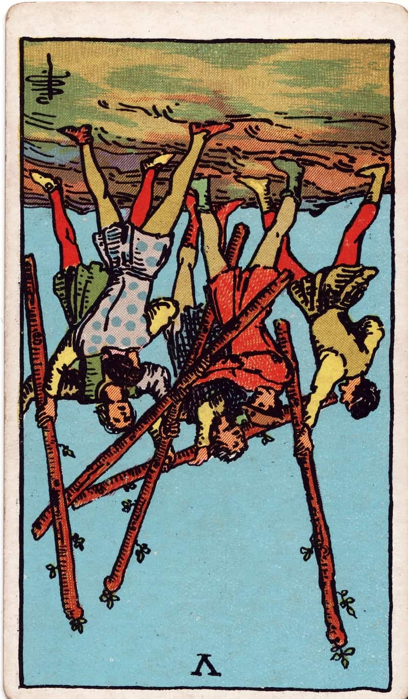 Five of Wands reversed tarot card