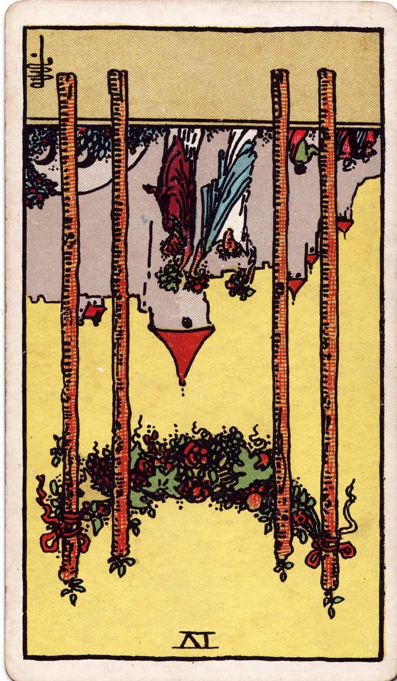 Four of Wands reversed tarot card