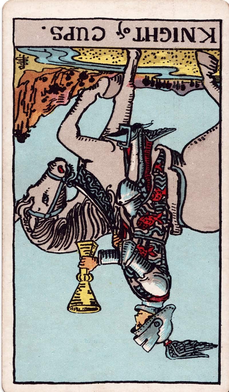 Knight of Cups reversed tarot card