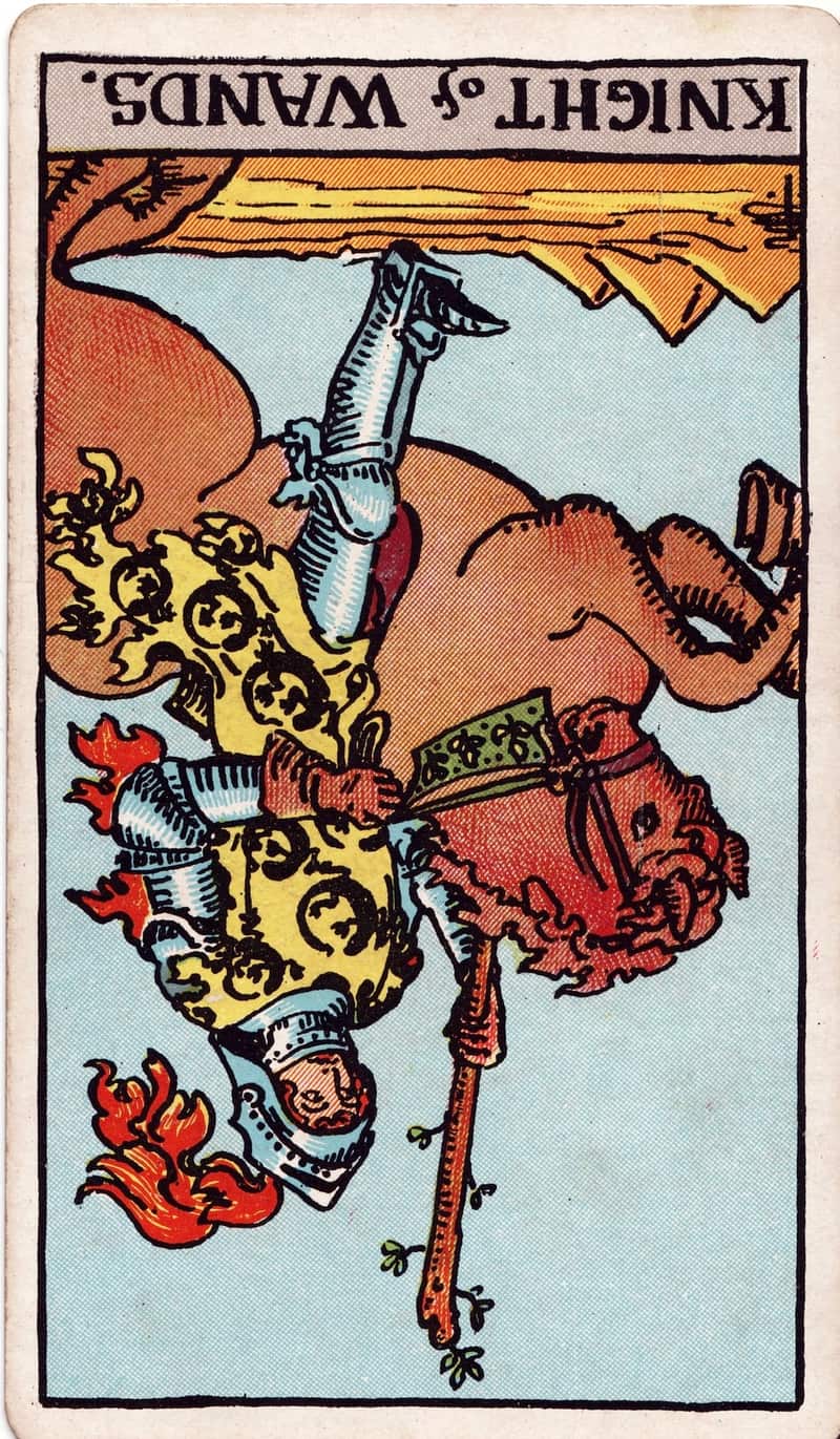 Knight of Wands reversed tarot card