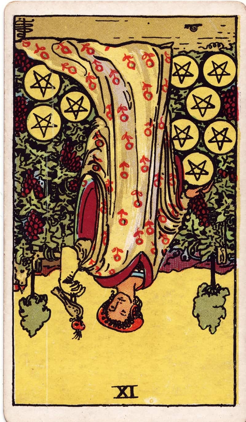 Nine of Pentacles reversed tarot card