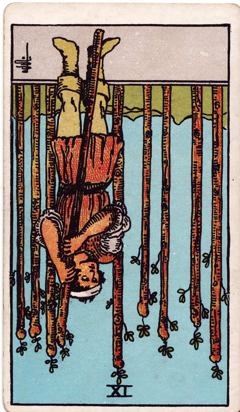 Nine of Wands reversed tarot card