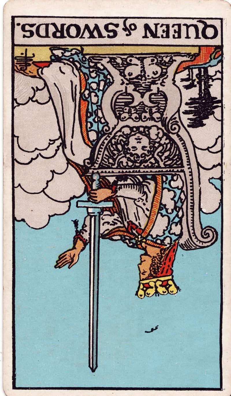Queen of Swords reversed tarot card