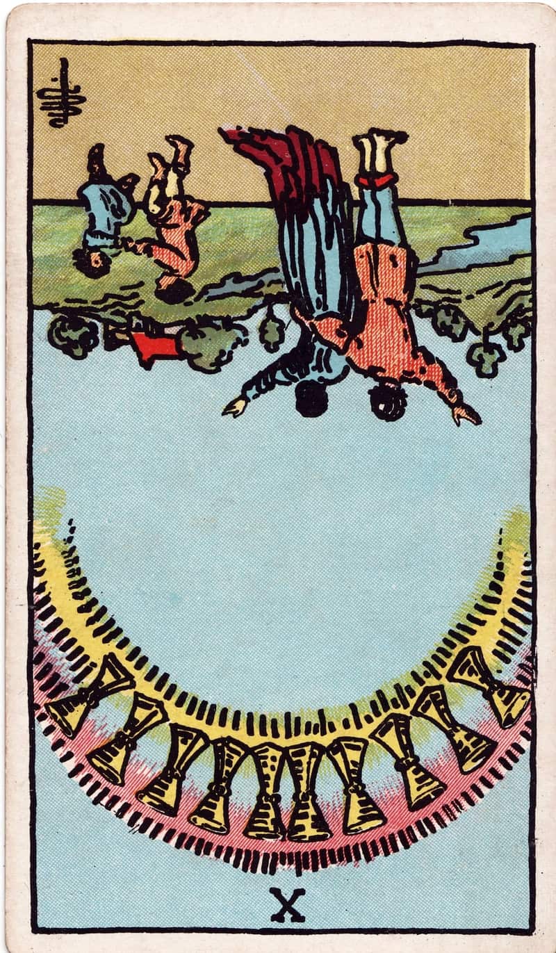 Ten of Cups reversed tarot card