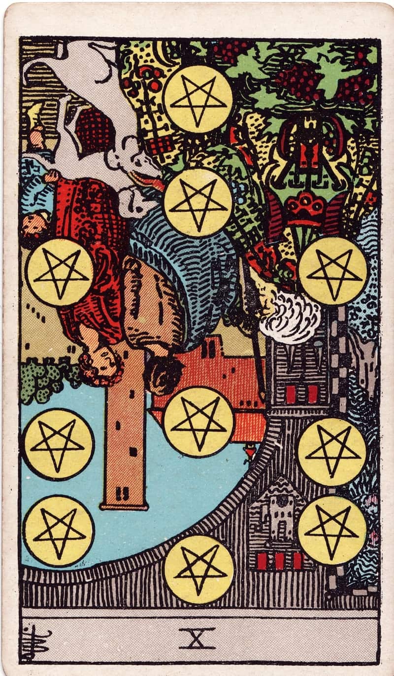 Ten of Pentacles reversed tarot card