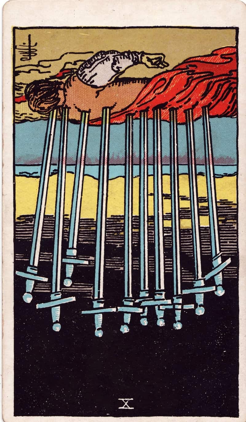 Ten of Swords reversed tarot card