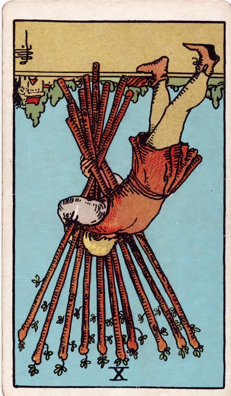 Ten of Wands reversed tarot card