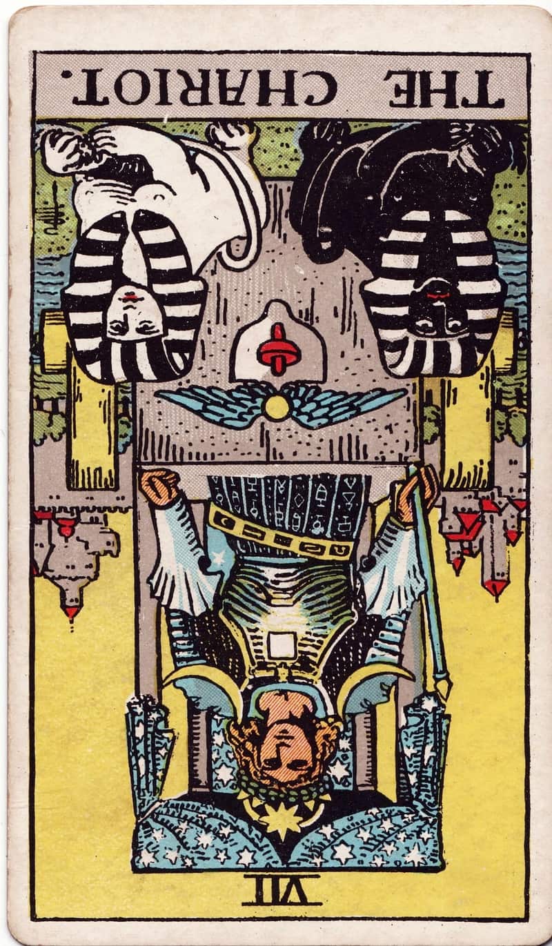 The Chariot reversed tarot card