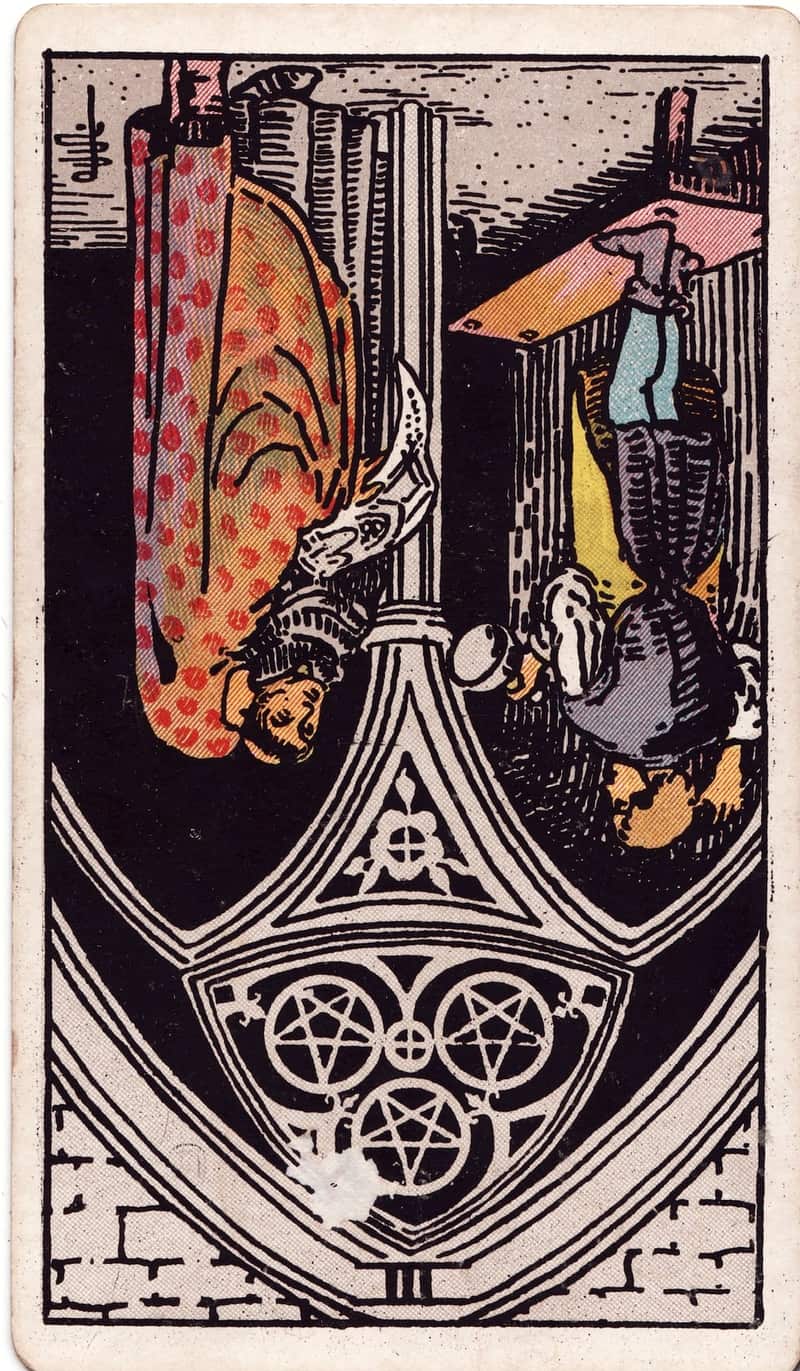 Three of Pentacles reversed tarot card