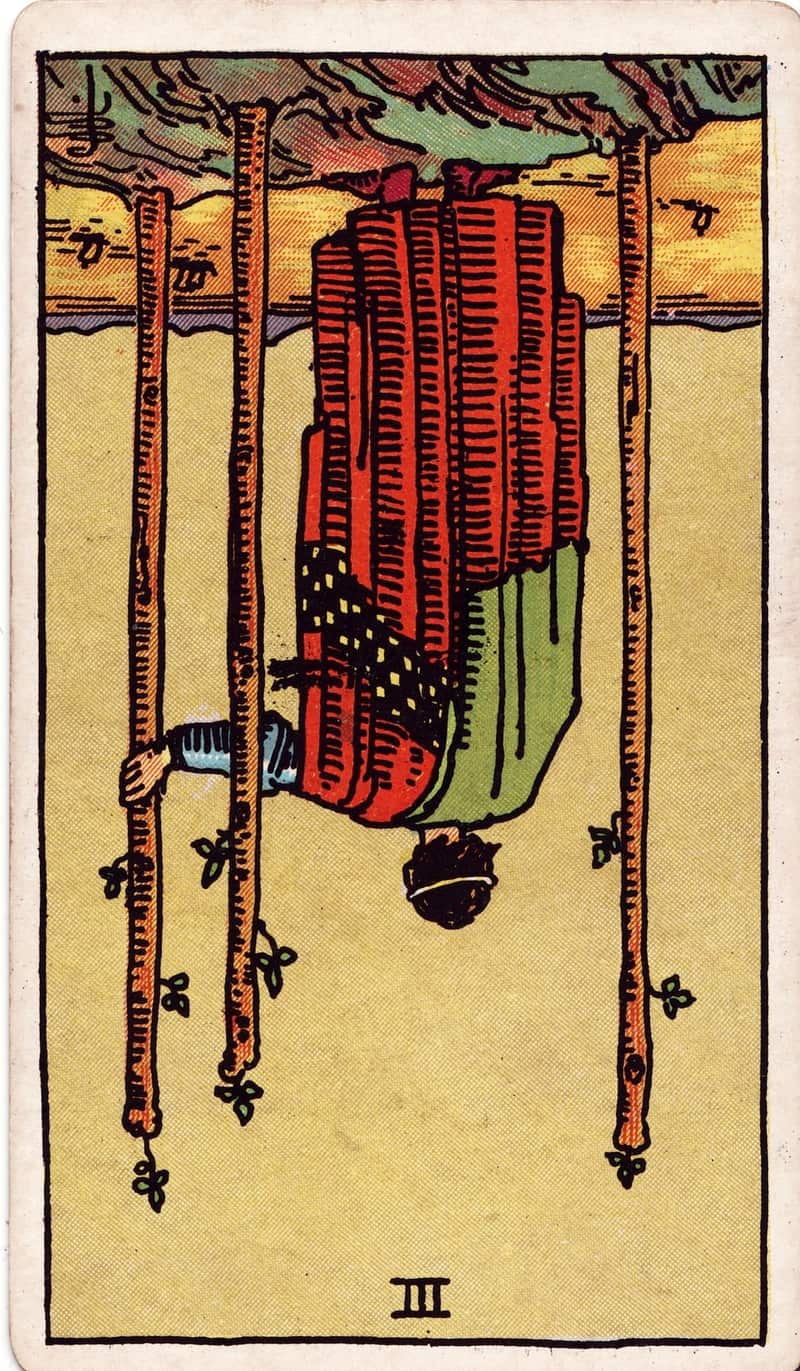 Three of Wands reversed tarot card