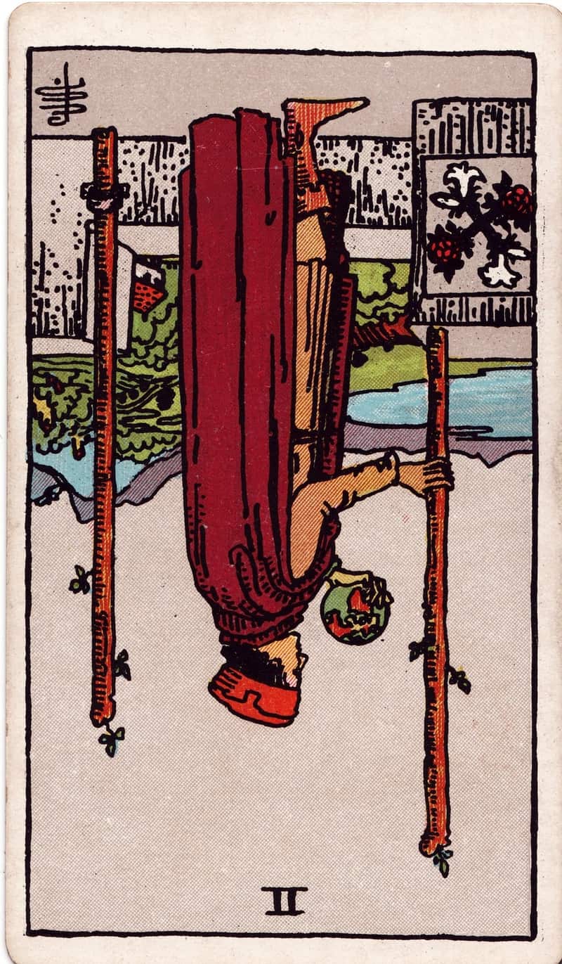 Two of Wands reversed tarot card